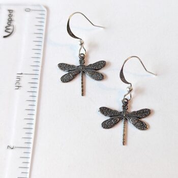 Antique Silver Small Dragonfly Vintage Style Earrings - Image 2