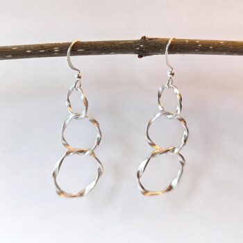 Silver Cascading Triple Dangle Hoop Earrings