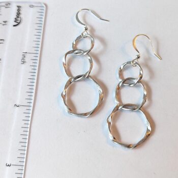 Silver Cascading Triple Dangle Hoop Earrings - Image 3