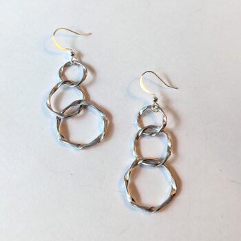 Silver Cascading Triple Dangle Hoop Earrings - Image 2