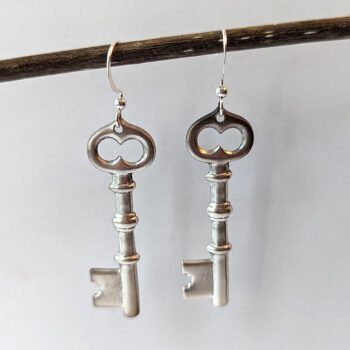 Antique Silver Key Vintage Style Earrings