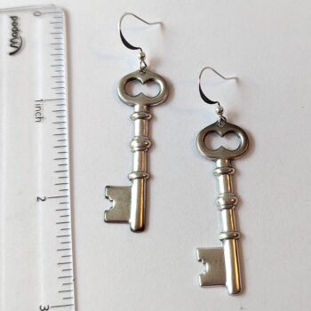 Antique Silver Key Vintage Style Earrings - Image 2