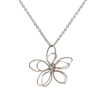 Silver Floating Wire Wrapped Flower Necklace