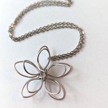 Silver Floating Wire Wrapped Flower Necklace - Image 3