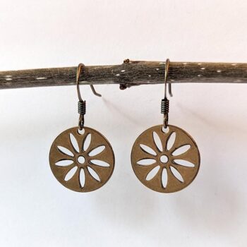 Daisy Disk Flower Charm Gold Style Earrings