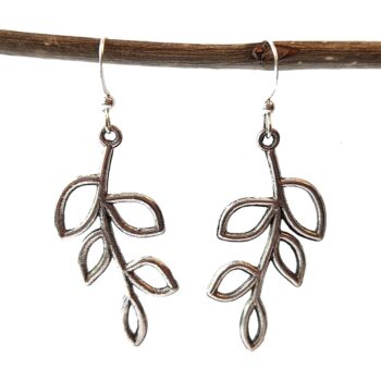 Antique Silver Hollow Cutout Leaf Branch Earrings