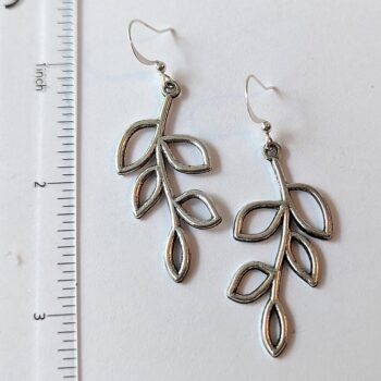 Antique Silver Hollow Cutout Leaf Branch Earrings - Image 2