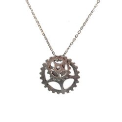 Antique Silver Duo Floating Steampunk Cogs Bits Charm Necklace