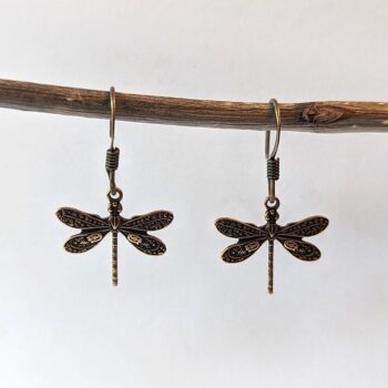 Antique Bronze Small Dragonfly Earrings - Image 4