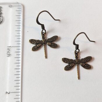 Antique Bronze Small Dragonfly Earrings - Image 2