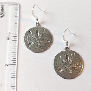 Antique Silver Sand Dollar Vintage Style Earrings - Image 2