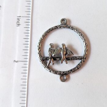 Love Birds on Branch Hoop Pendant / Connector Antique Silver - Image 3