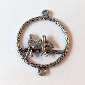 Love Birds on Branch Hoop Pendant / Connector Antique Silver