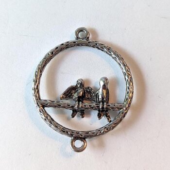 Love Birds on Branch Hoop Pendant / Connector Antique Silver - Image 2