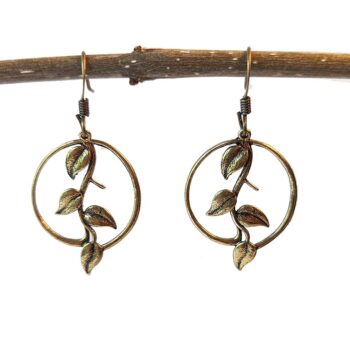 Antique Bronze Branch With Leaves Hoop Earrings