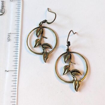 Antique Bronze Branch With Leaves Hoop Earrings - Image 2