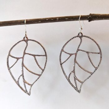 Antique Silver Large Cutout Leaf Earrings - Image 2