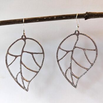 Antique Silver Large Cutout Leaf Earrings