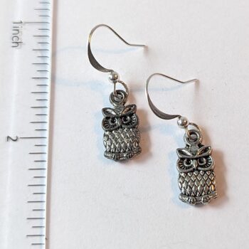 Antique Silver Owl Earrings - Image 2