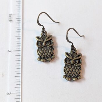 Antique Bronze Owl Earrings - Image 2