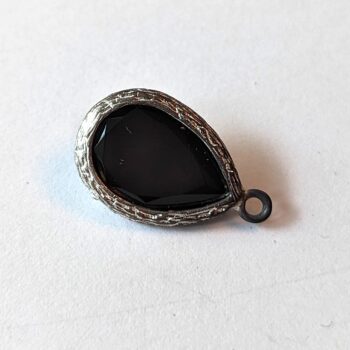 Black Teardrop Rhinestone Charm Antique Silver