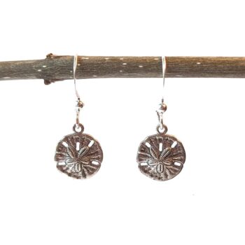 Antique Silver Sand Dollar Vintage Style Earrings