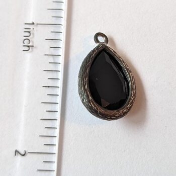 Black Teardrop Rhinestone Charm Antique Silver - Image 2