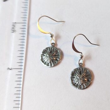 Antique Silver Sand Dollar Vintage Style Earrings - Image 2