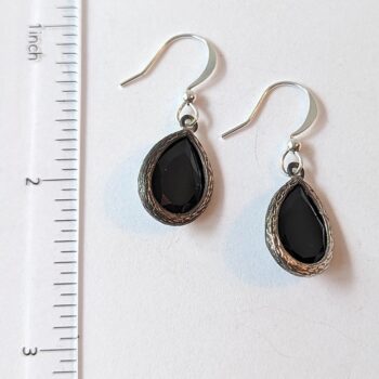 Antique Silver Black Teardrop Rhinestone Earrings - Image 2