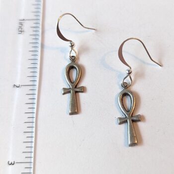 Antique Silver Small Ankh Earrings - Image 2