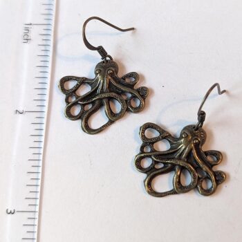 Octopus Antique Bronze Vintage Style Earrings - Image 2