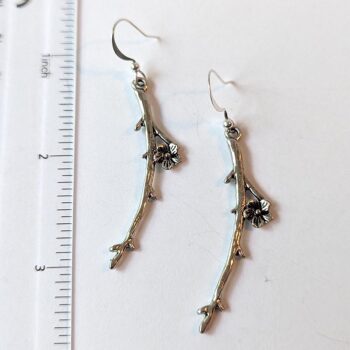 Antique Silver Branch with Flower Vintage Style Earrings - Image 2