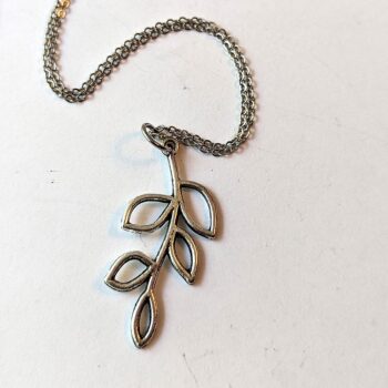 Antique Silver Hollow Cutout Leaves Branch Necklace - Image 2