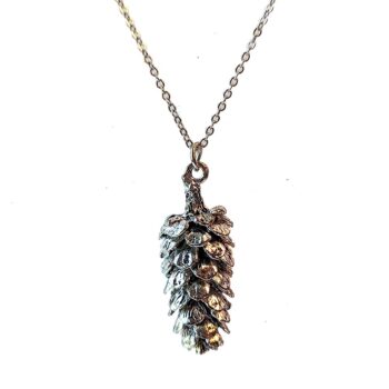 Antique Silver Large Pine Cone Vintage Style Necklace