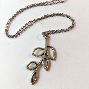 Antique Silver Hollow Cutout Leaves Branch Necklace - Image 5