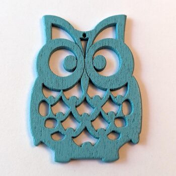 Large Blue Owl Laser Cut Wood Pendant