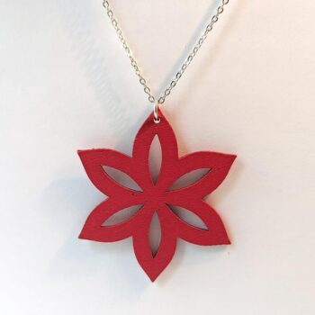 Large Red Star Laser Cut Wood Pendant Necklace