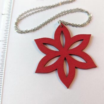 Large Red Star Laser Cut Wood Pendant Necklace - Image 2