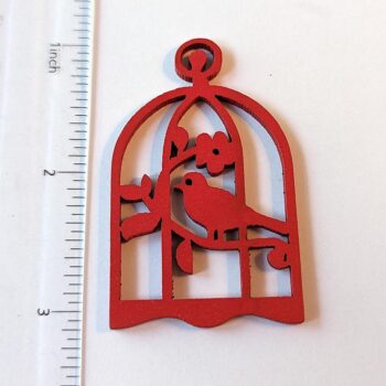 Large Red Bird in Cage Laser Cut Wood Pendant - Image 2