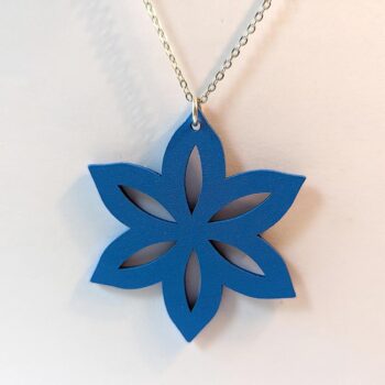 Large Blue Star Laser Cut Wood Pendant Necklace