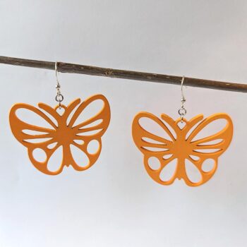 Large Orange Butterfly Laser Cut Wood Earrings