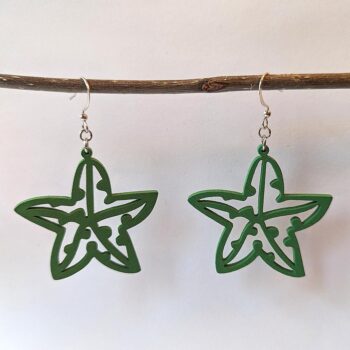 Large Green Starfish Laser Cut Wood Earrings