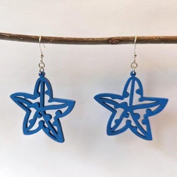 Large Blue Starfish Laser Cut Wood Earrings - Image 3