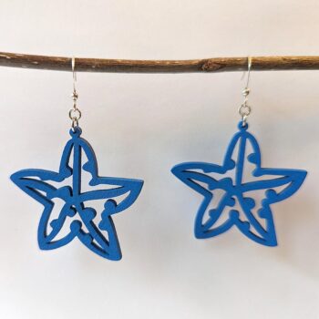 Large Blue Starfish Laser Cut Wood Earrings