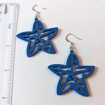 Large Blue Starfish Laser Cut Wood Earrings - Image 2