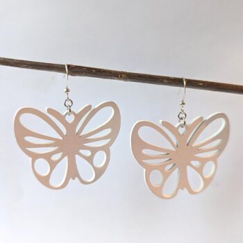 Large White Butterfly Laser Cut Wood Earrings