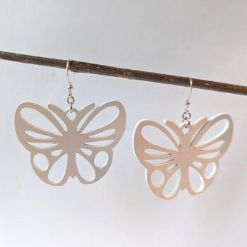 Large White Butterfly Laser Cut Wood Earrings - Image 4