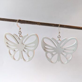 Large White Butterfly Laser Cut Wood Earrings - Image 3