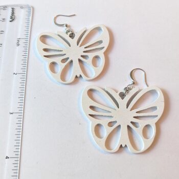 Large White Butterfly Laser Cut Wood Earrings - Image 2