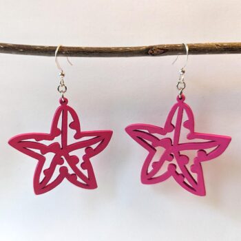 Large Hot Pink Starfish Laser Cut Wood Earrings